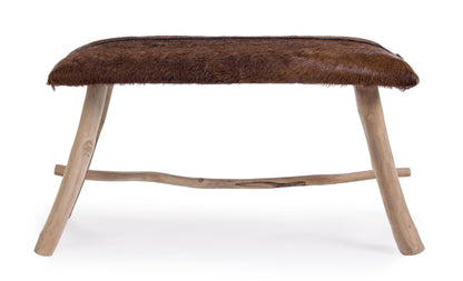 Panca vintage in vera pelle con pelo gambe in rami di Teak - SCONTO 20% - lapagoda.net