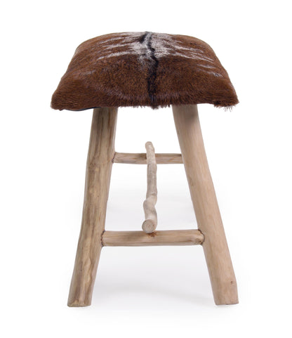 Panca vintage in vera pelle con pelo gambe in rami di Teak - SCONTO 20% - lapagoda.net