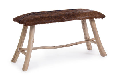 Panca vintage in vera pelle con pelo gambe in rami di Teak - SCONTO 20% - lapagoda.net