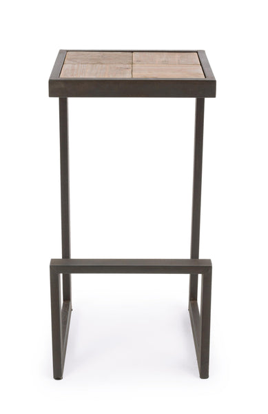 Sgabello con poggia piedi industrial gambe in ferro con tirante e seduta in legno di abete grezzo naturale H70 sconto 20% - lapagoda.net