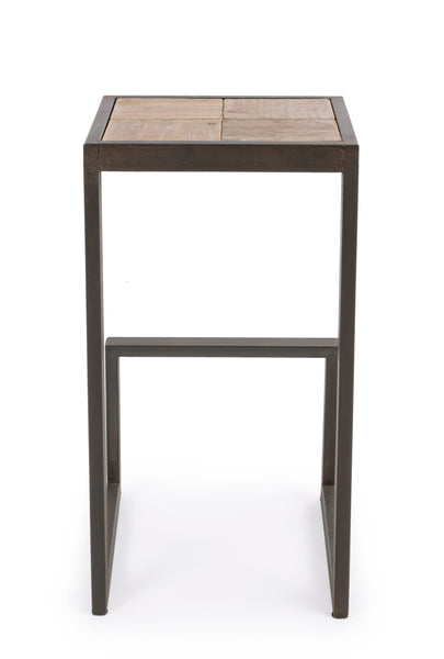 Sgabello con poggia piedi industrial gambe in ferro con tirante e seduta in legno di abete grezzo naturale H70 sconto 20% - lapagoda.net