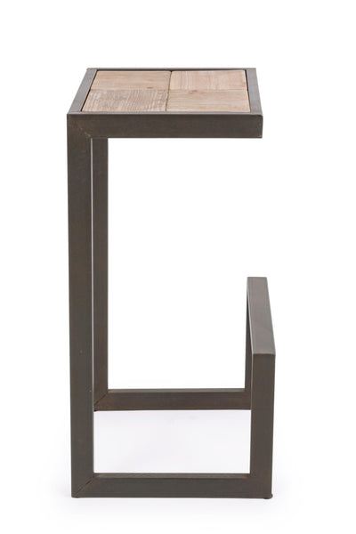 Sgabello con poggia piedi industrial gambe in ferro con tirante e seduta in legno di abete grezzo naturale H70 sconto 20% - lapagoda.net
