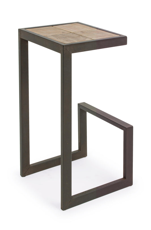Sgabello con poggia piedi industrial gambe in ferro con tirante e seduta in legno di abete grezzo naturale H70 sconto 20% - lapagoda.net