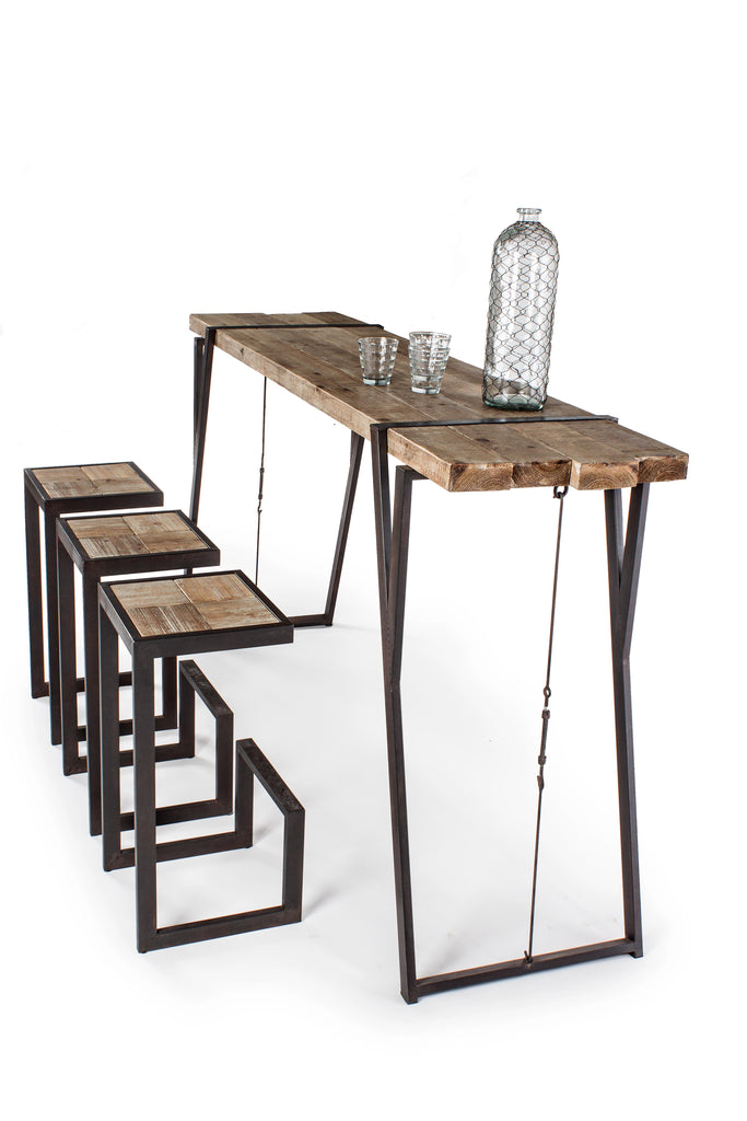 Tavolo bar industrial gambe in ferro con tirante e piano in legno di abete grezzo naturale sconto 20% - lapagoda.net