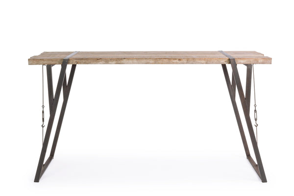 Tavolo bar industrial gambe in ferro con tirante e piano in legno di abete grezzo naturale sconto 20% - lapagoda.net