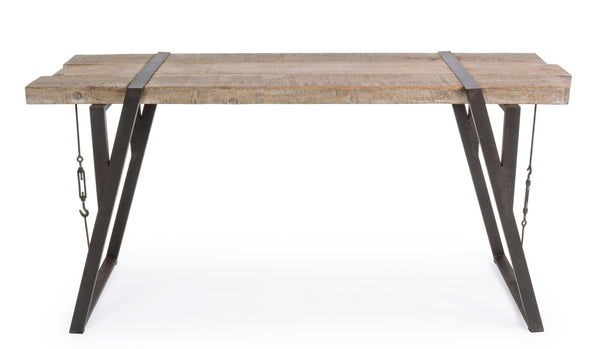 Consolle industrial gambe in ferro con tirante e piano in legno di abete grezzo naturale sconto 20% - lapagoda.net