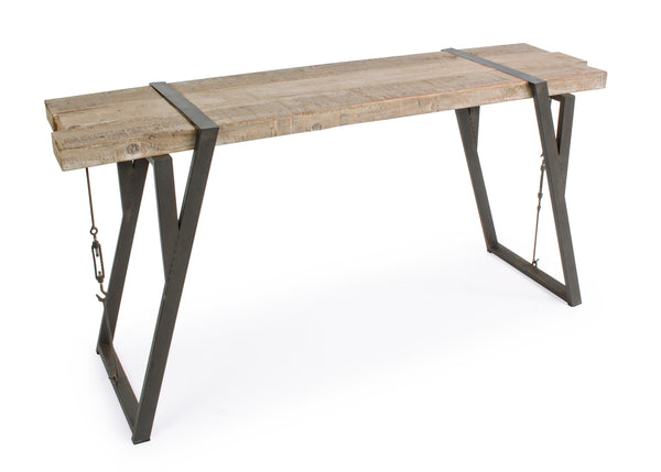Consolle industrial gambe in ferro con tirante e piano in legno di abete grezzo naturale sconto 20% - lapagoda.net