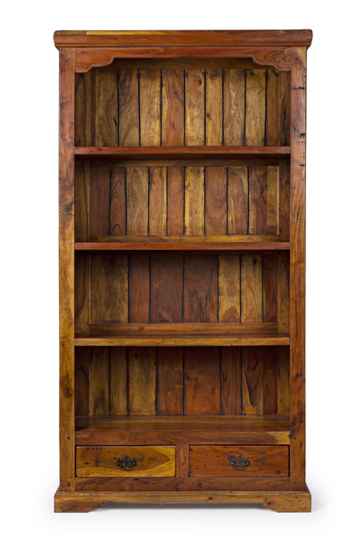 Libreria etnica indiana in legno massiccio di acacia 4 piani 2 cassetti - lapagoda.net