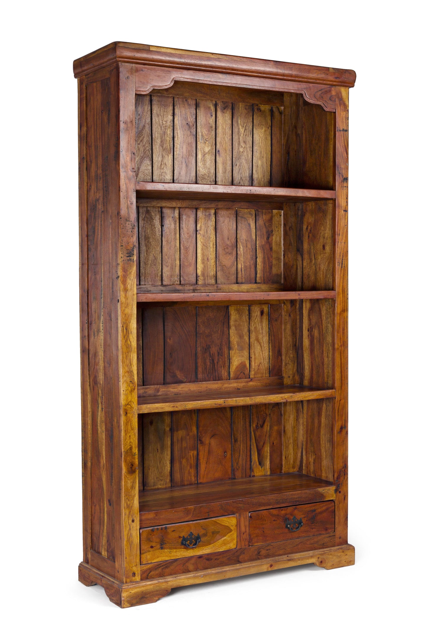 Libreria etnica indiana in legno massiccio di acacia 4 piani 2 cassetti - lapagoda.net