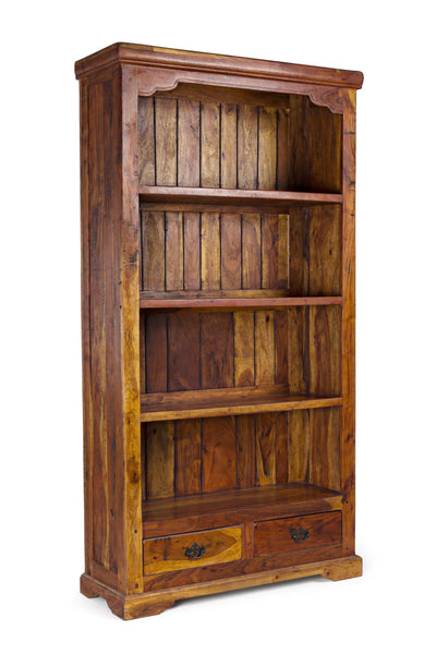 Libreria etnica indiana in legno massiccio di acacia 4 piani 2 cassetti - lapagoda.net