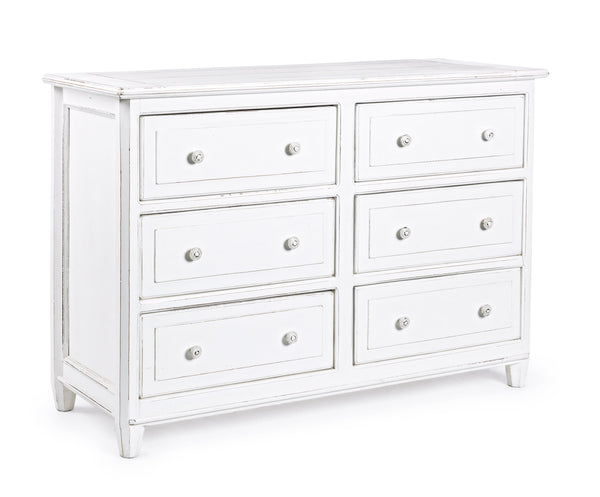 Cassettiera bianca stile shabby chic legno massello 6 cassetti