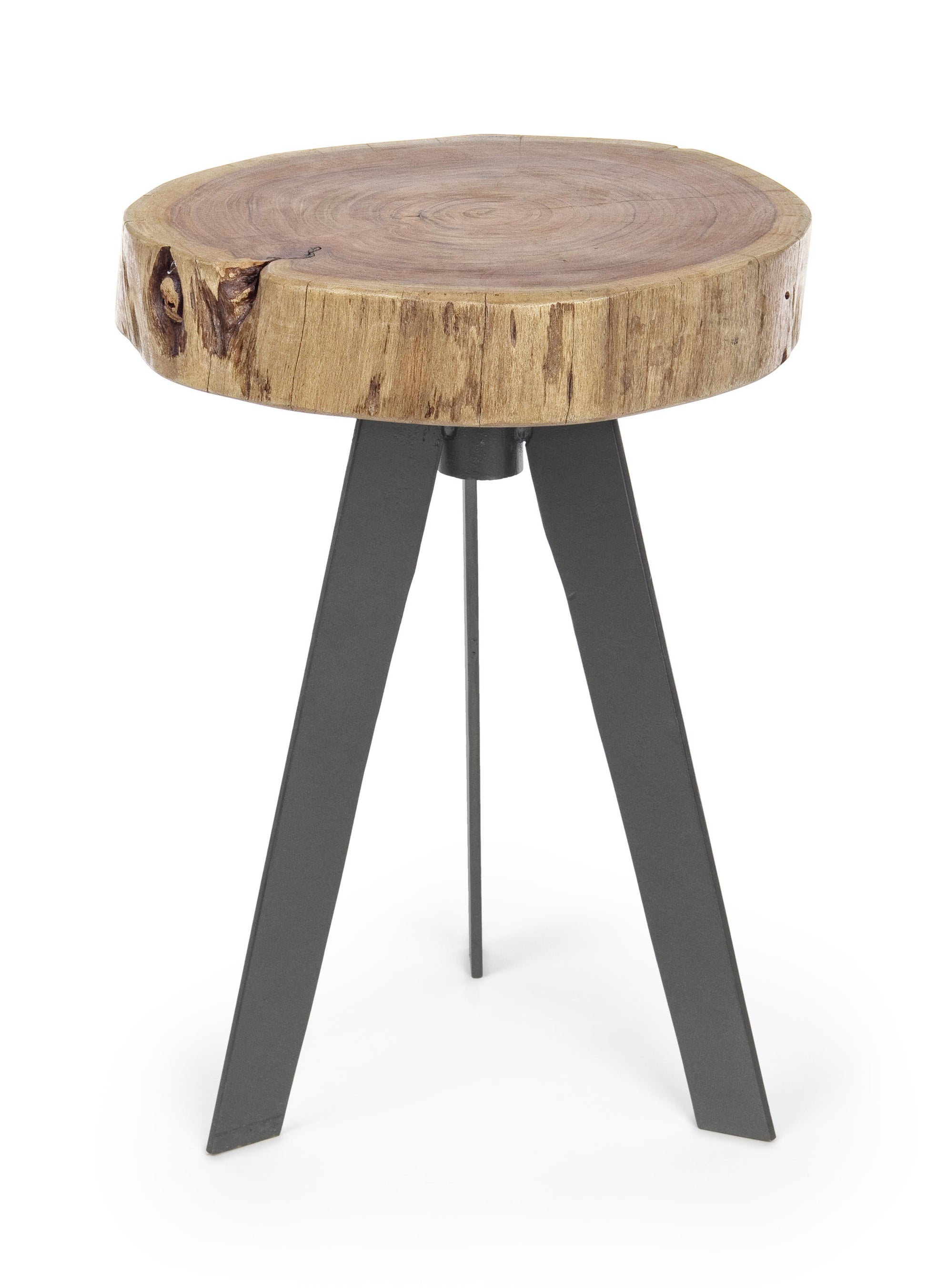 Tavolino industrial in legno d'acacia con sezione originale del tronco D 32 e 35 -lapagoda.net