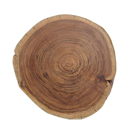Tavolino industrial in legno d'acacia con sezione originale del tronco D 32 e 35 pezzi unici -lapagoda.net