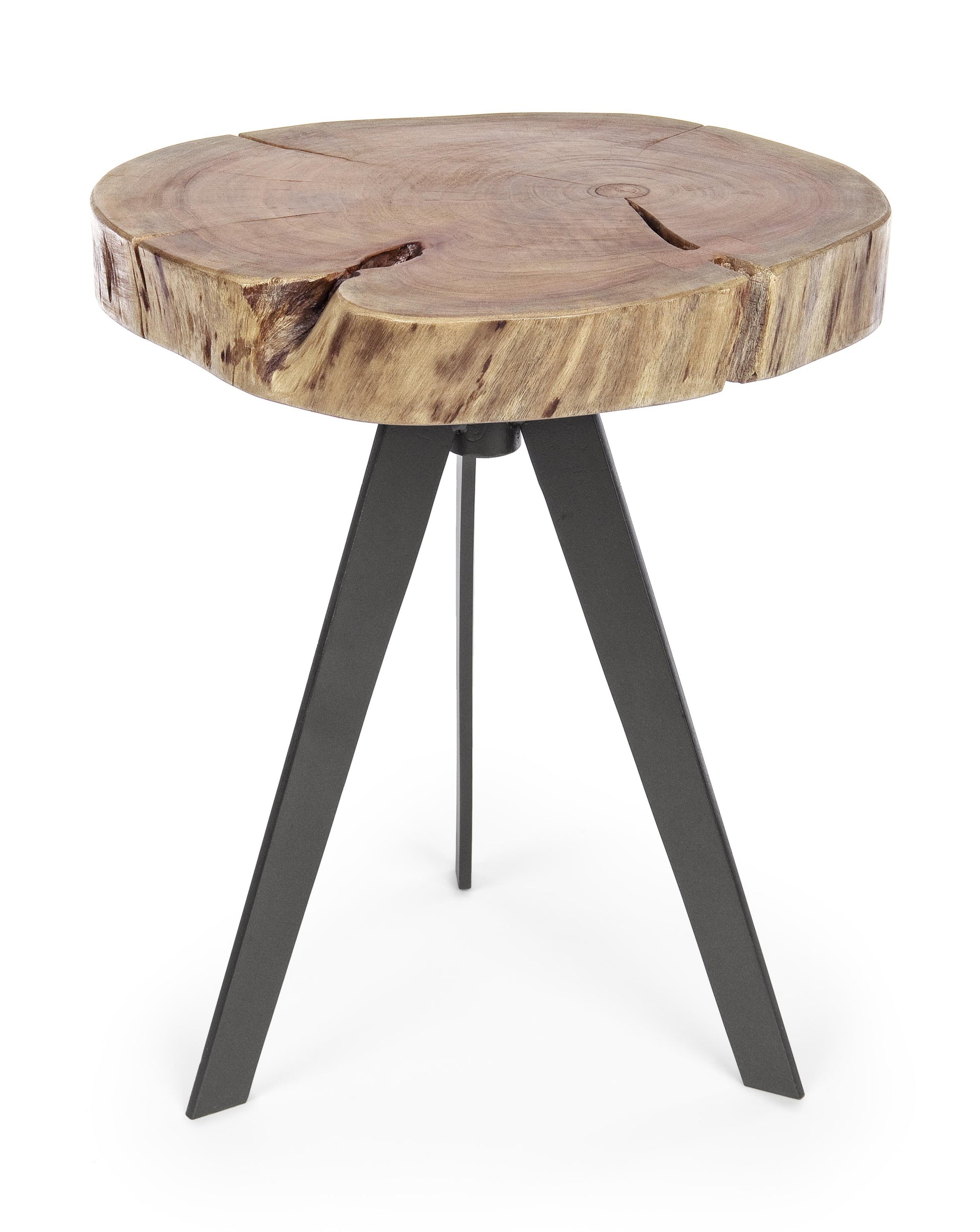 Tavolino industrial in legno d'acacia con sezione originale del tronco D 32 e 35 pezzi unici -lapagoda.net