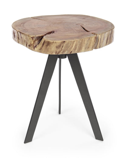 Tavolino industrial in legno d'acacia con sezione originale del tronco D 32 e 35 pezzi unici -lapagoda.net