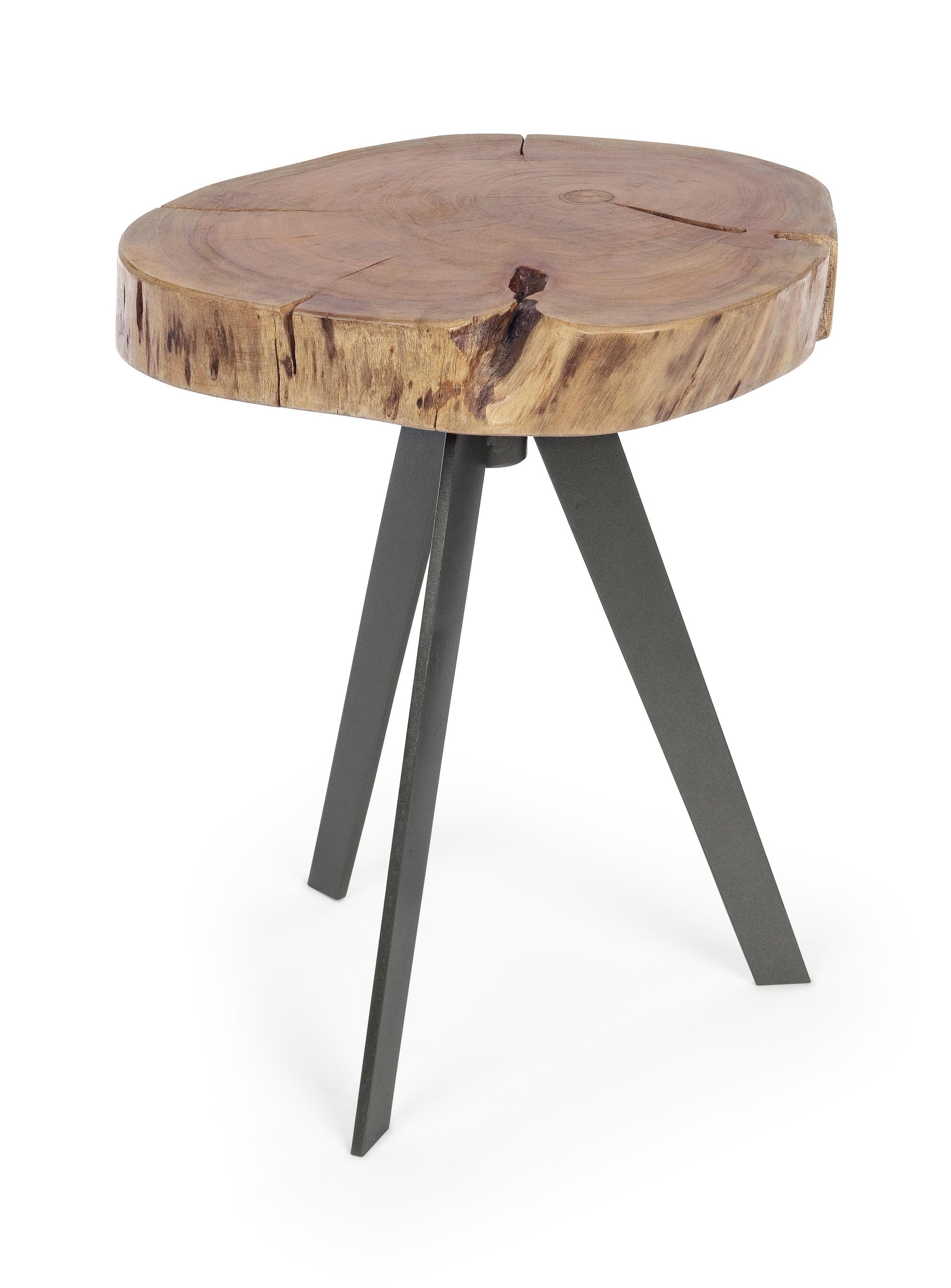 Tavolino industrial in legno d'acacia con sezione originale del tronco D 32 e 35 -lapagoda.net