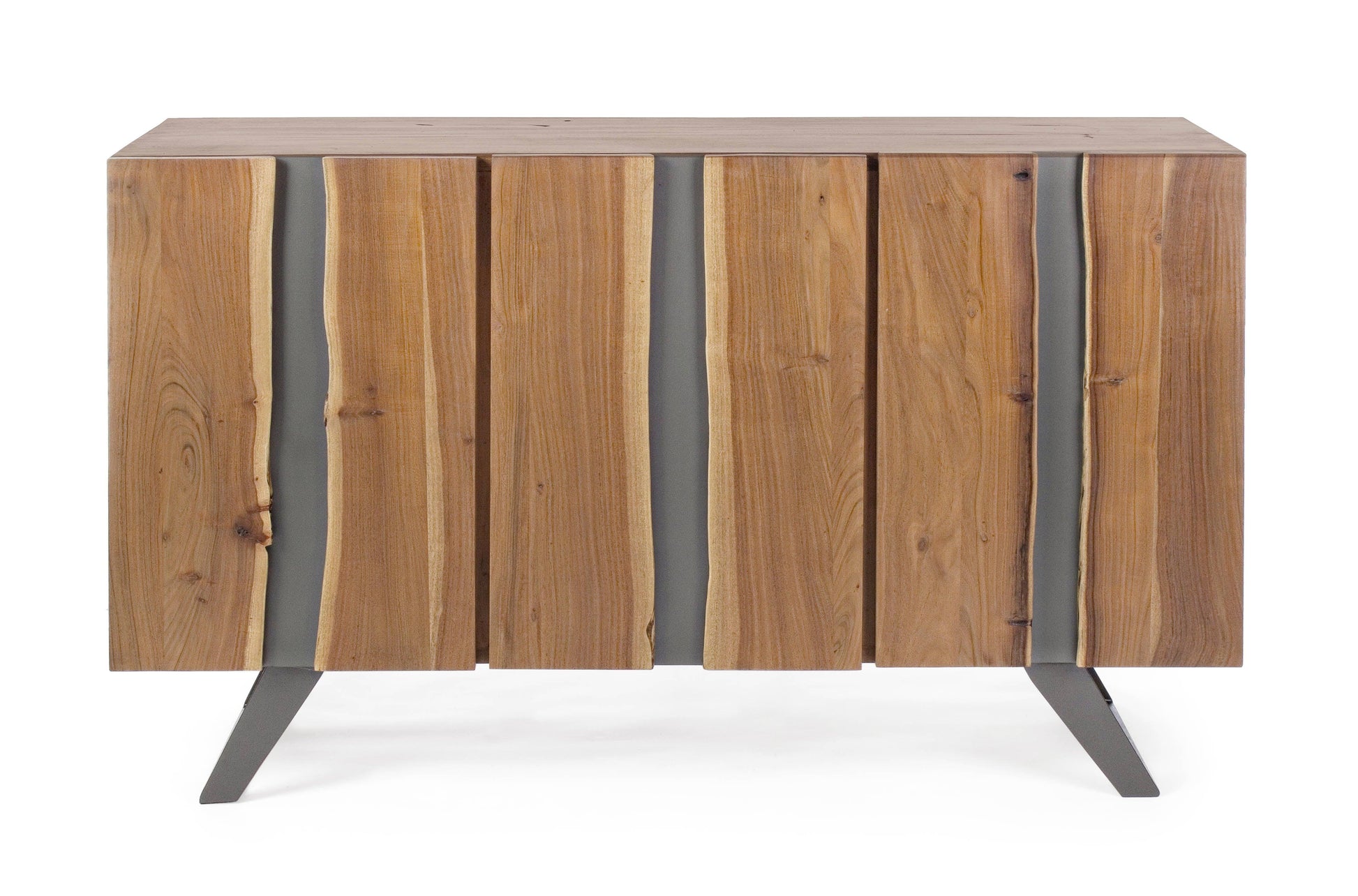 Credenza industrial in legno massello 3 ante con inserti in metallo verticali - lapagoda.net