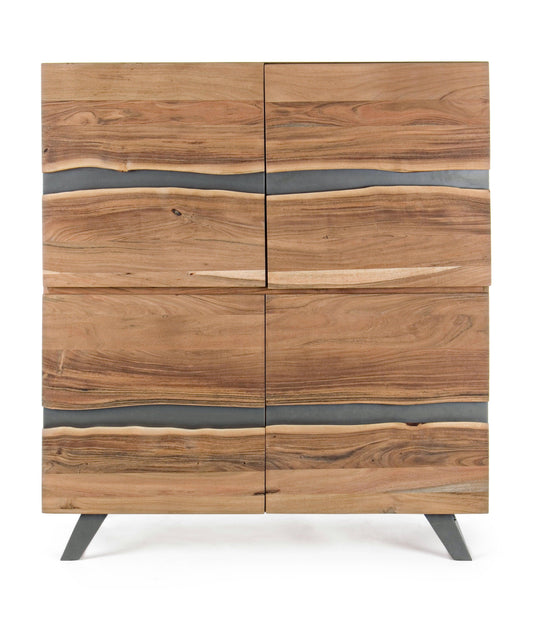 Credenza industrial in legno massello  4 ante quadrate con inserti in metallo -lapagoda.net