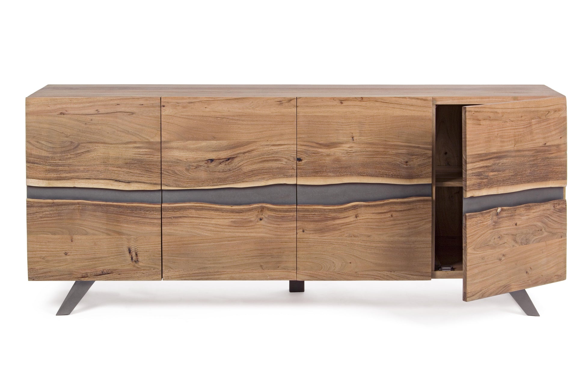 Credenza industrial in legno massello 4 ante con inserti in metallo ripiani interni - lapagoda.net
