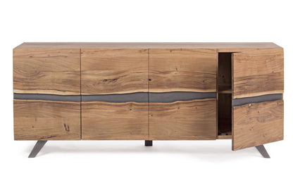 Credenza industrial in legno massello 4 ante con inserti in metallo ripiani interni - lapagoda.net