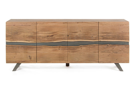 Credenza industrial in legno massello 4 ante con inserti in metallo - lapagoda.net