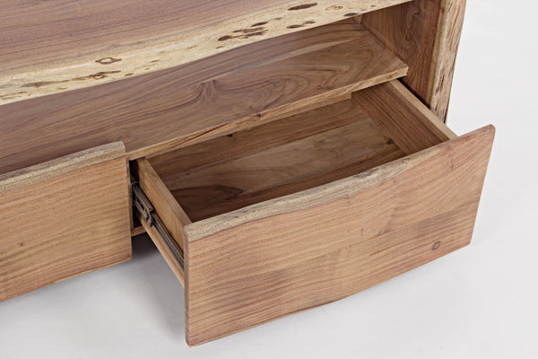 Mobile basso - porta TV 3 cassetti in legno massello grezzo d'acacia effetto legno vivo - dettaglio cassetto- SPEDIZIONE GRATUITA - lapagoda.net