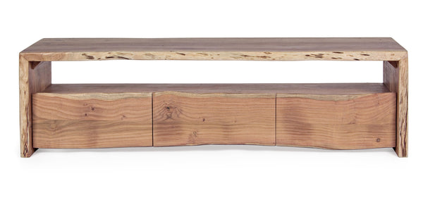 Mobile basso - porta TV 3 cassetti in legno massello grezzo d'acacia effetto legno vivo - SPEDIZIONE GRATUITA - lapagoda.net