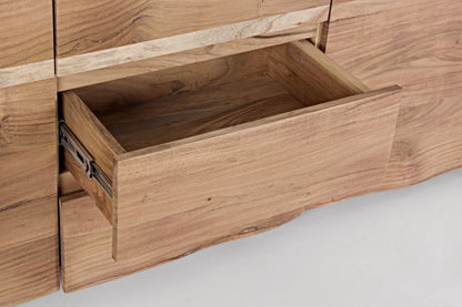 Credenza 2 ante 3 cassetti in legno massello grezzo d'acacia effetto legno vivo - dettaglio cassetti - lapagoda.net