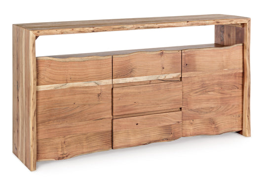 Credenza 2 ante 3 cassetti in legno massello grezzo d'acacia effetto legno vivo - lapagoda.net