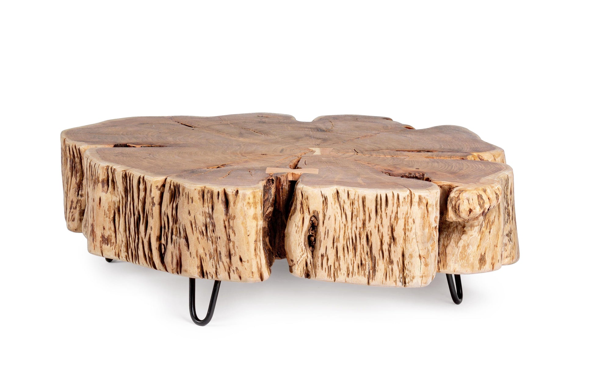 Tavolino in legno massello grezzo d'acacia - sezione di tronco. lapagoda.net