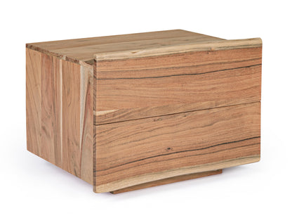 Comodino in legno massello 2 cassetti con bordo legno vivo - SCONTO 20%