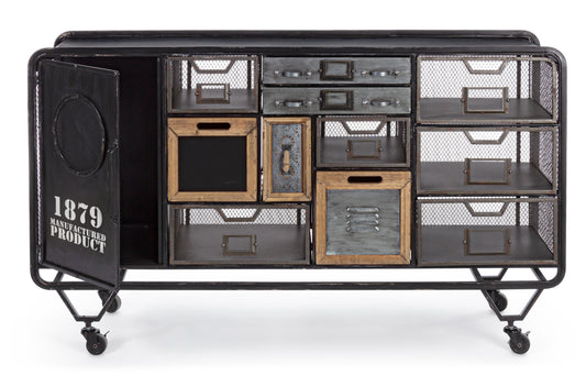 Mobile credenza DJ industrial con ruote 1 ante 11 cassetti - lapagoda.net