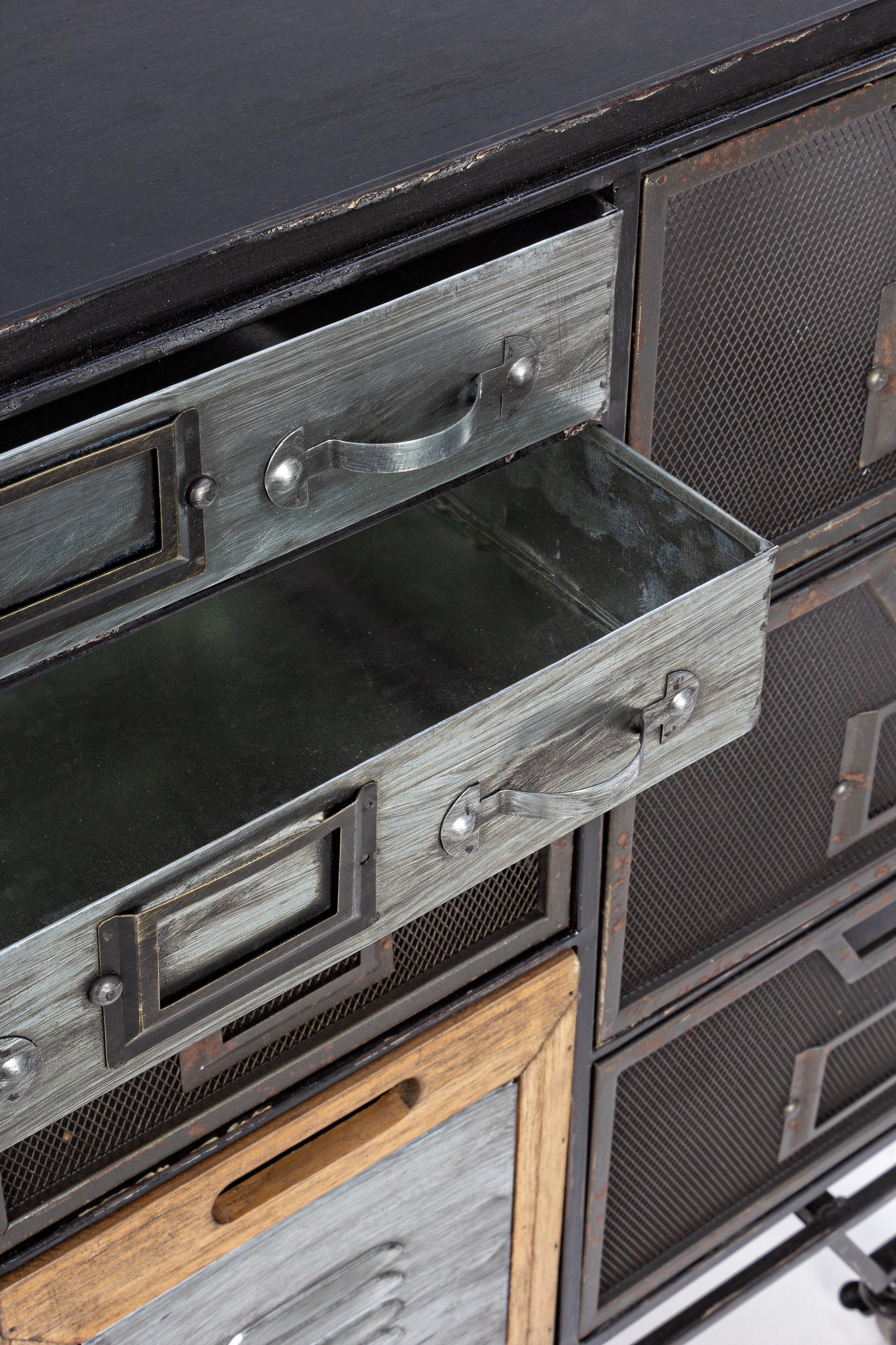Mobile credenza DJ industrial con ruote 1 ante 11 cassetti - lapagoda.net