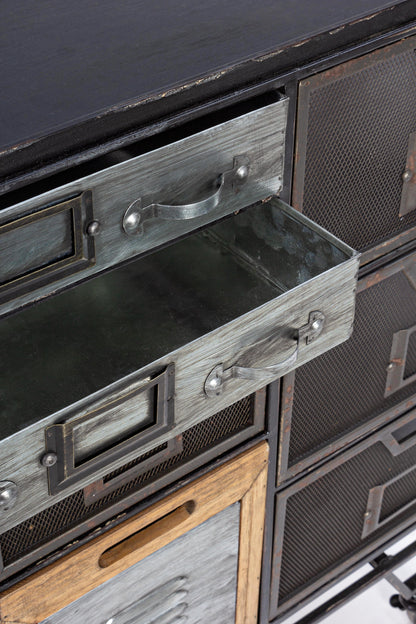 Mobile credenza DJ industrial con ruote 1 ante 11 cassetti - lapagoda.net