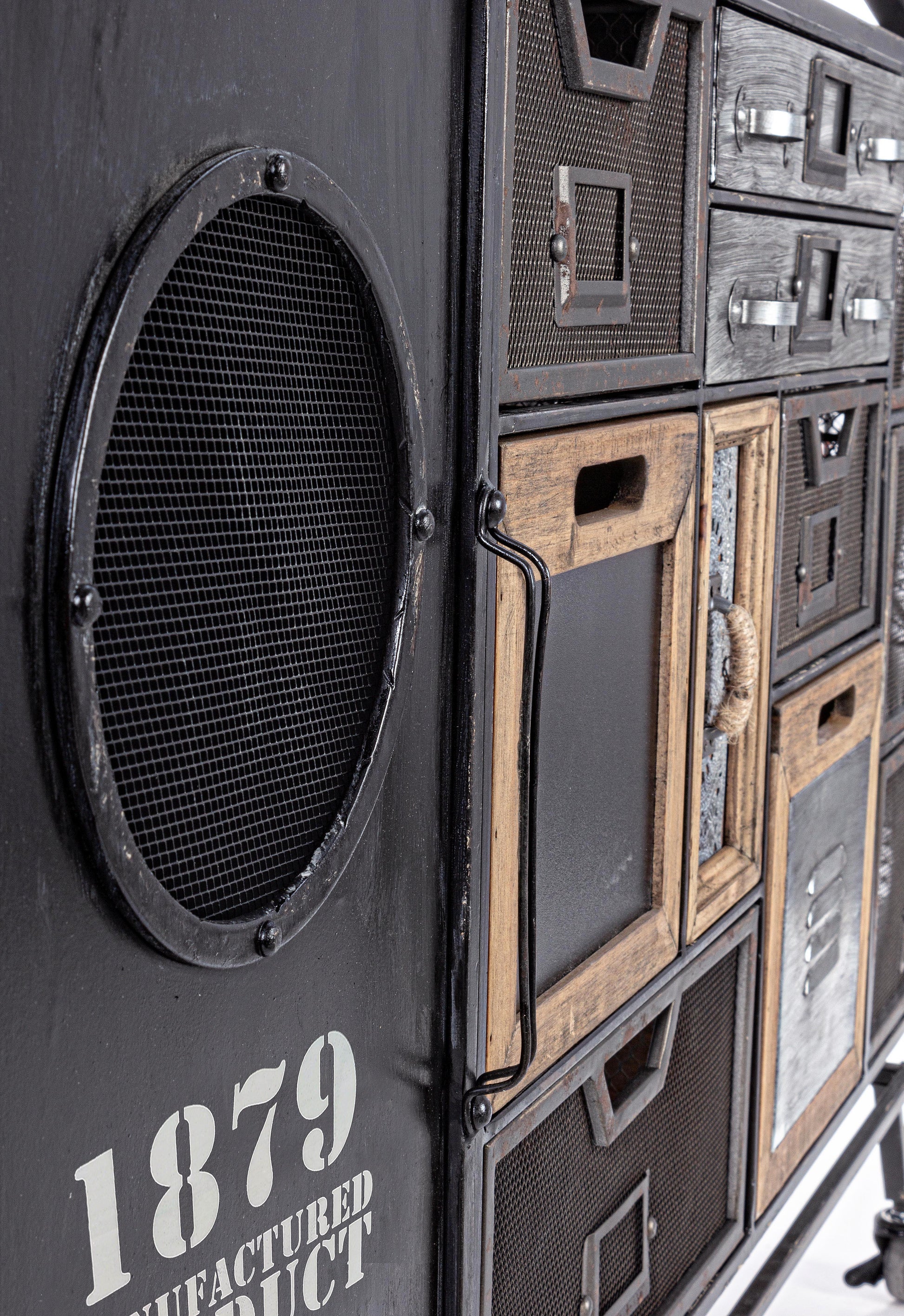 Mobile credenza DJ industrial con ruote 1 ante 11 cassetti - lapagoda.net