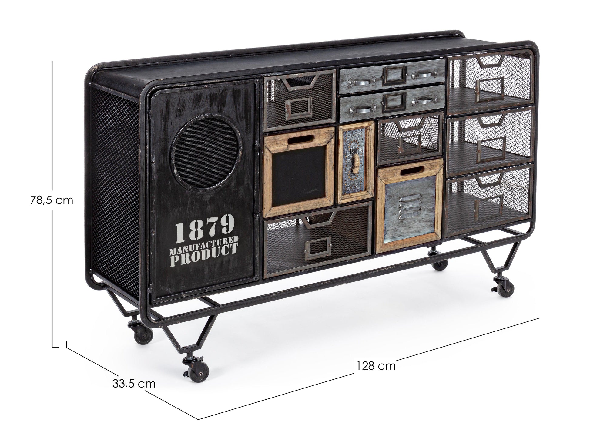 Mobile credenza DJ industrial con ruote 1 ante 11 cassetti - lapagoda.net