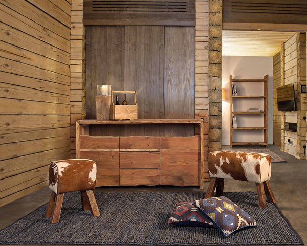 Panca vintage buffalo in vera pelle con pelo gambe in legno - SCONTO 20% - lapagoda.net
