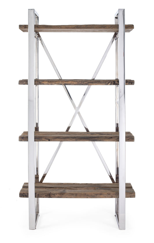 Libreria Industrial etnica con assi grezze legno vivo e struttura in acciaio inox - SCONTO 20% - lapagoda.net