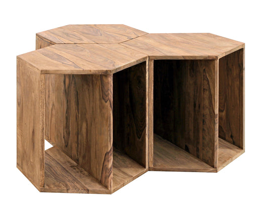 Set da 3 tavolini vintage in legno massello naturale SCONTO 10% spedizione gratuita - lapagoda.net