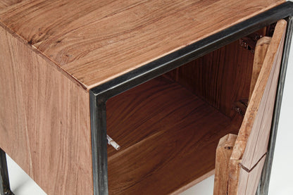 Comodino industrial vintage decorazione geometrica in legno massello e struttura in ferro con 1 anta - SPEDIZIONE GRATUITA  lapagoda.net