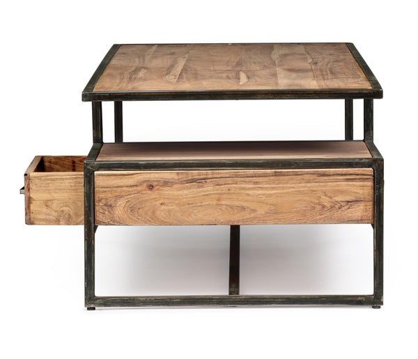 Tavolino industrial vintage decorazione geometrica 1 cassetto in legno massello e struttura in ferro -lapagoda.net SPEDIZIONE GRATUITA