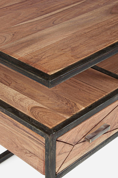 Tavolino industrial vintage decorazione geometrica 1 cassetto in legno massello e struttura in ferro -lapagoda.net SPEDIZIONE GRATUITA