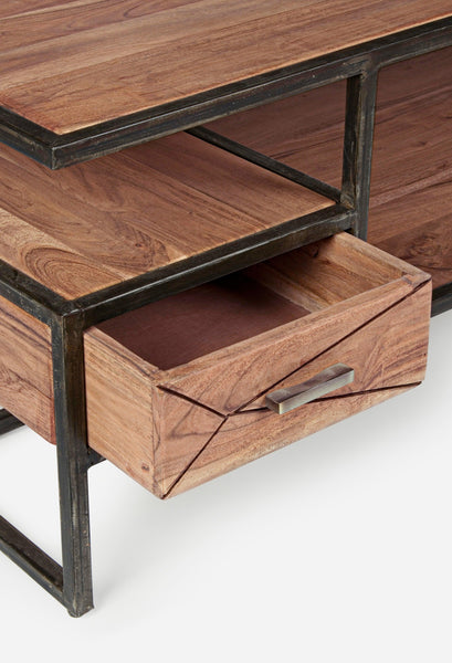 Tavolino industrial vintage decorazione geometrica 1 cassetto in legno massello e struttura in ferro -lapagoda.net SPEDIZIONE GRATUITA