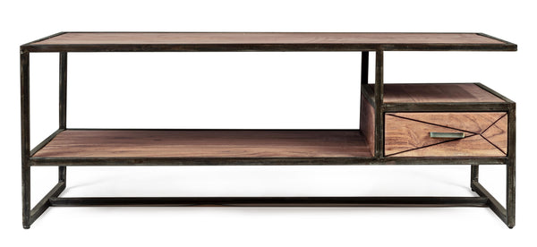 Tavolino industrial vintage decorazione geometrica 1 cassetto in legno massello e struttura in ferro -lapagoda.net SPEDIZIONE GRATUITA