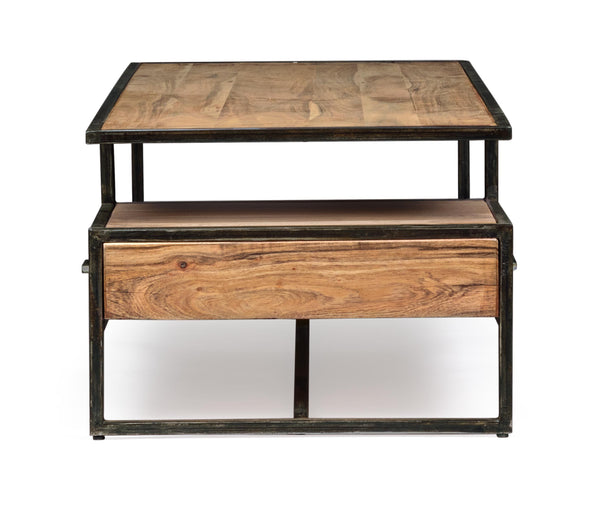Tavolino industrial vintage decorazione geometrica 1 cassetto in legno massello e struttura in ferro -lapagoda.net SPEDIZIONE GRATUITA