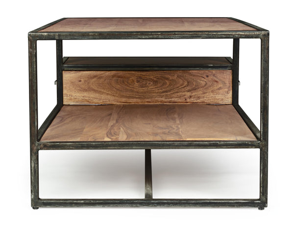 Tavolino industrial vintage decorazione geometrica 1 cassetto in legno massello e struttura in ferro -lapagoda.net SPEDIZIONE GRATUITA