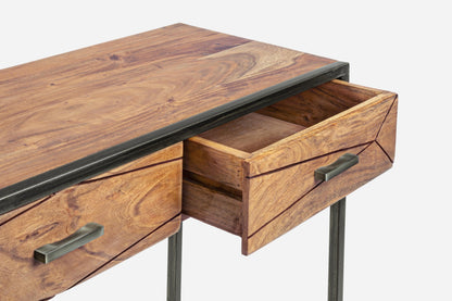 Consolle industrial vintage decorazione geometrica in legno massello e struttura in ferro con 2 o 3 cassetti - lapagoda.net