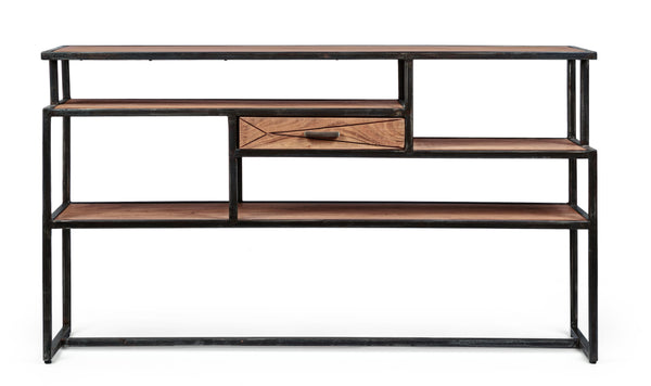 Consolle industrial vintage decorazione geometrica  in legno massello e struttura in ferro con 1 cassetto - lapagoda.net