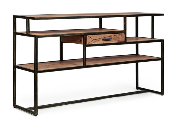 Consolle industrial vintage  decorazione geometrica in legno massello e struttura in ferro con 1 cassetto - lapagoda.net 