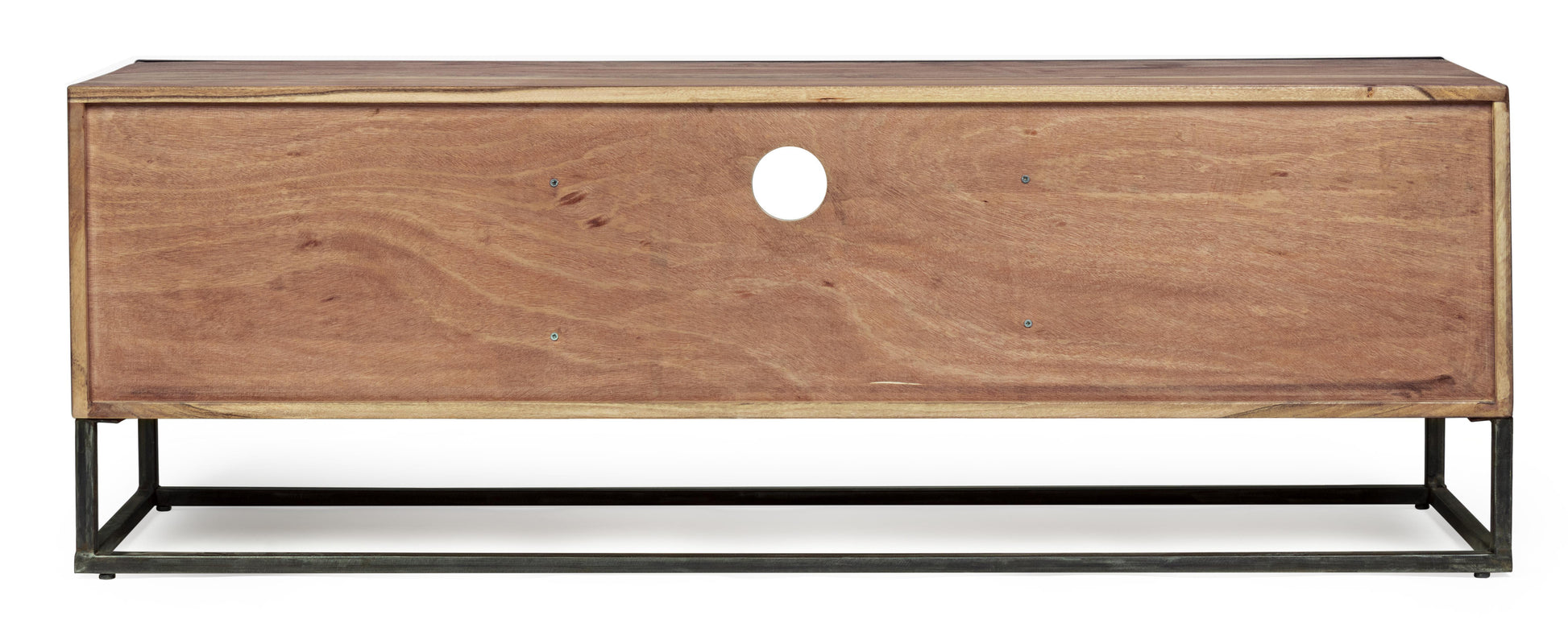Mobile porta tv industrial vintage decorazione geometrica in legno massello e struttura in ferro con 2 ante e 1 cassetto - lapagoda.net